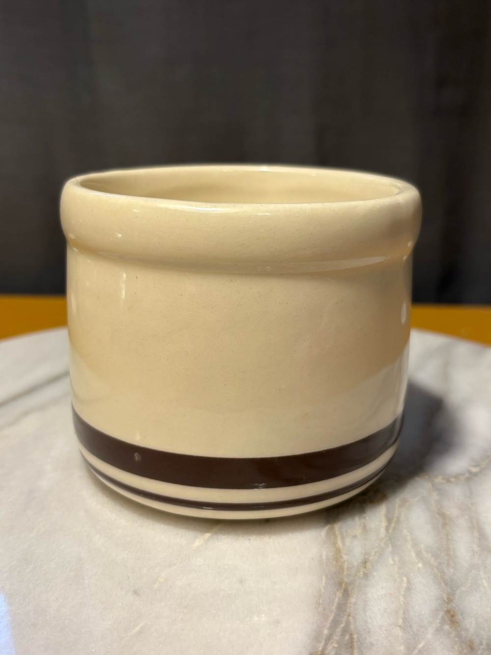 McCoy Cream Ceramic Crock with Brown Stripe